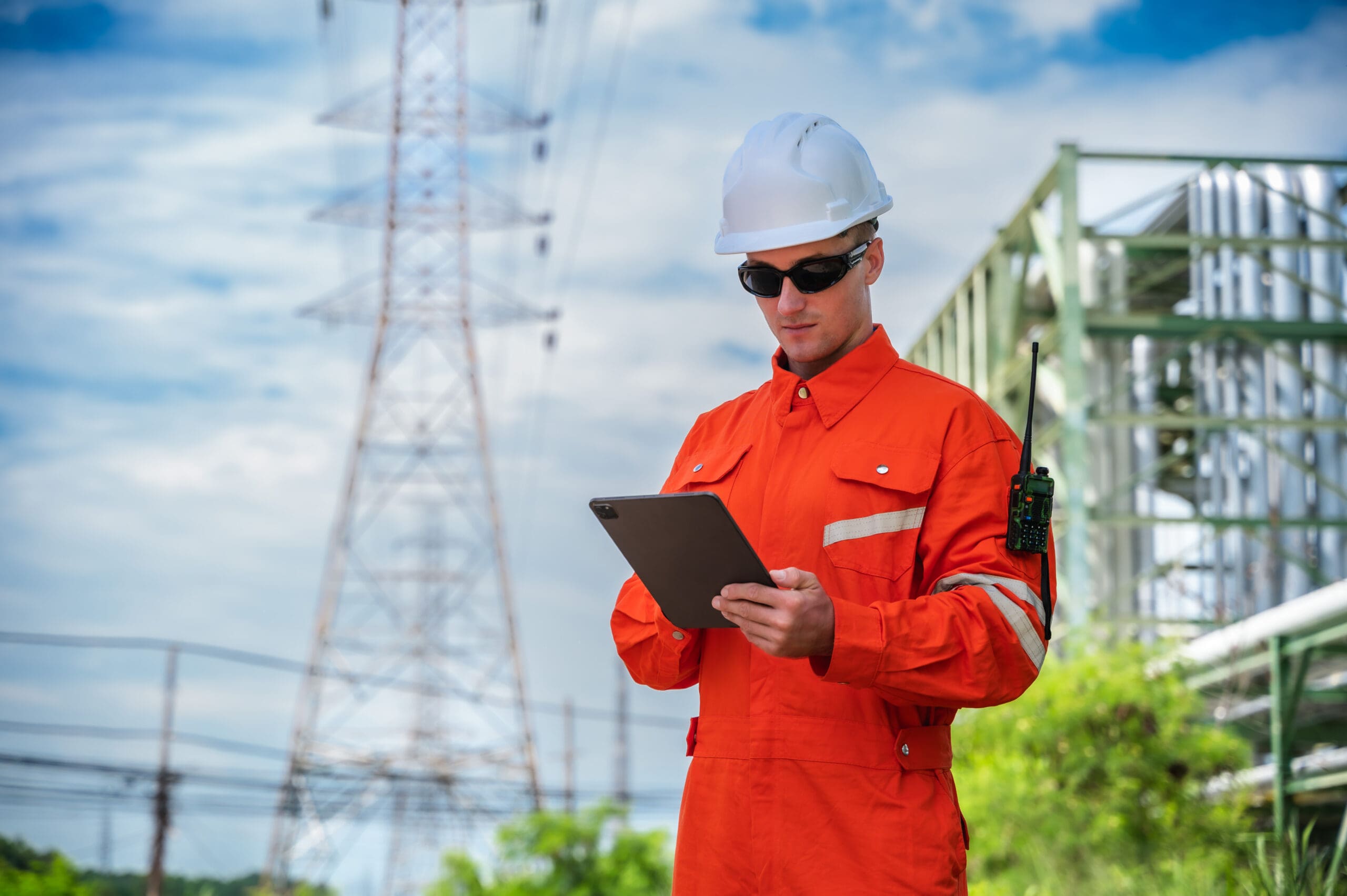 Electrical Engineer with tablet working with EpochField tablet
