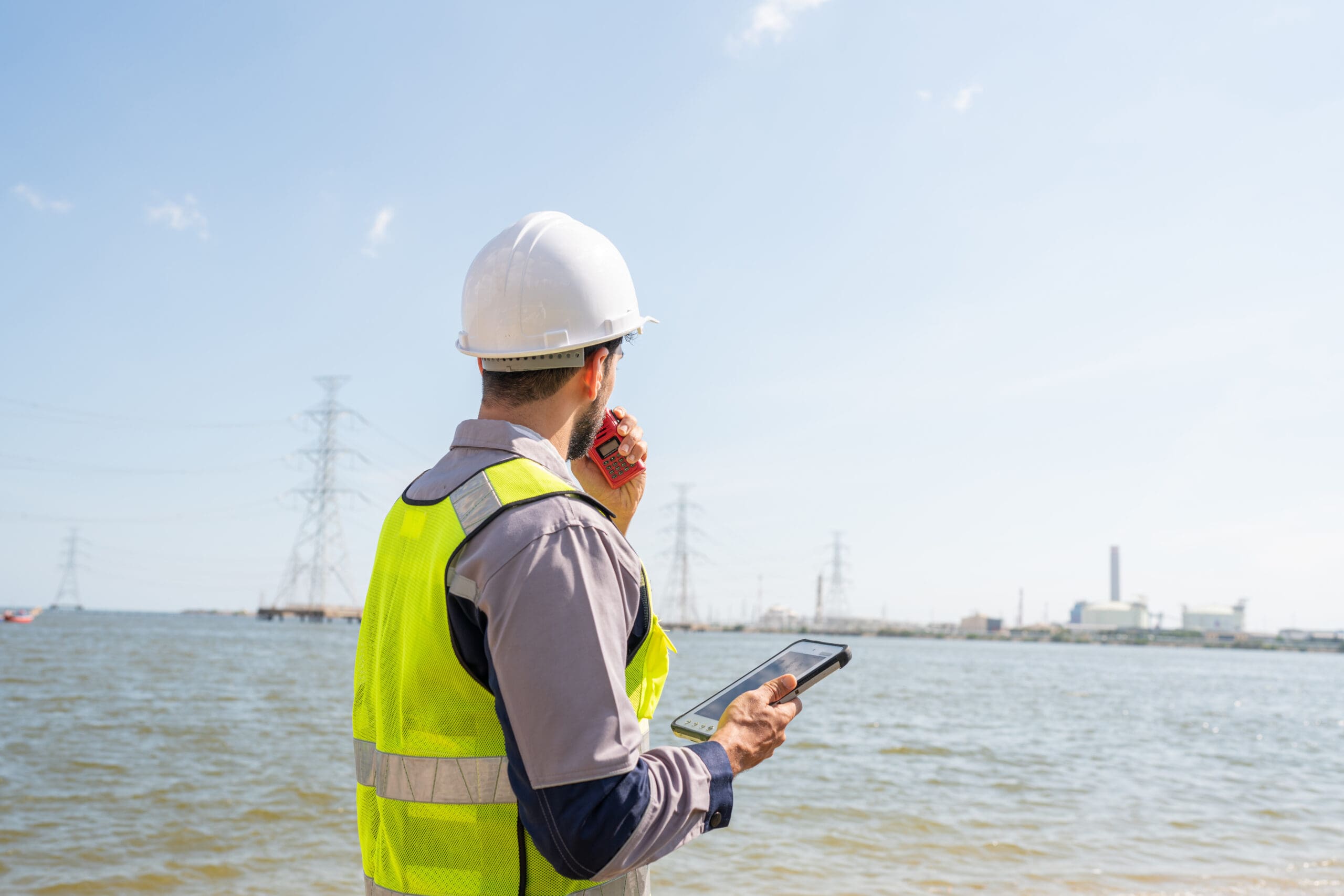 Engineer working and holding EpochField tablet